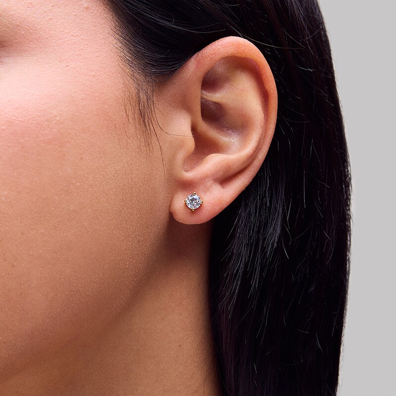 Previously Owned - 1.00 CT. T.W. Certified Lab-Grown Diamond Solitaire Stud Earrings in Sterling Silver with 10K Gold Plate (I/SI2)
