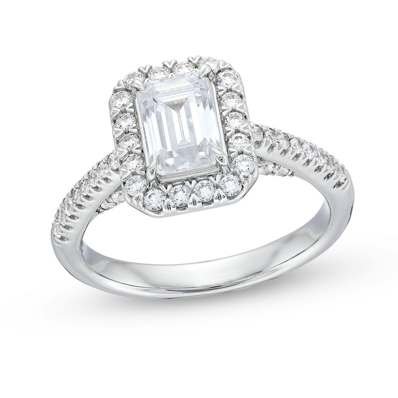 Previously Owned - 1.50 CT. T.W. Emerald-Cut Certified Lab-Grown Diamond Frame Engagement Ring in 14K White Gold (F/VS2)