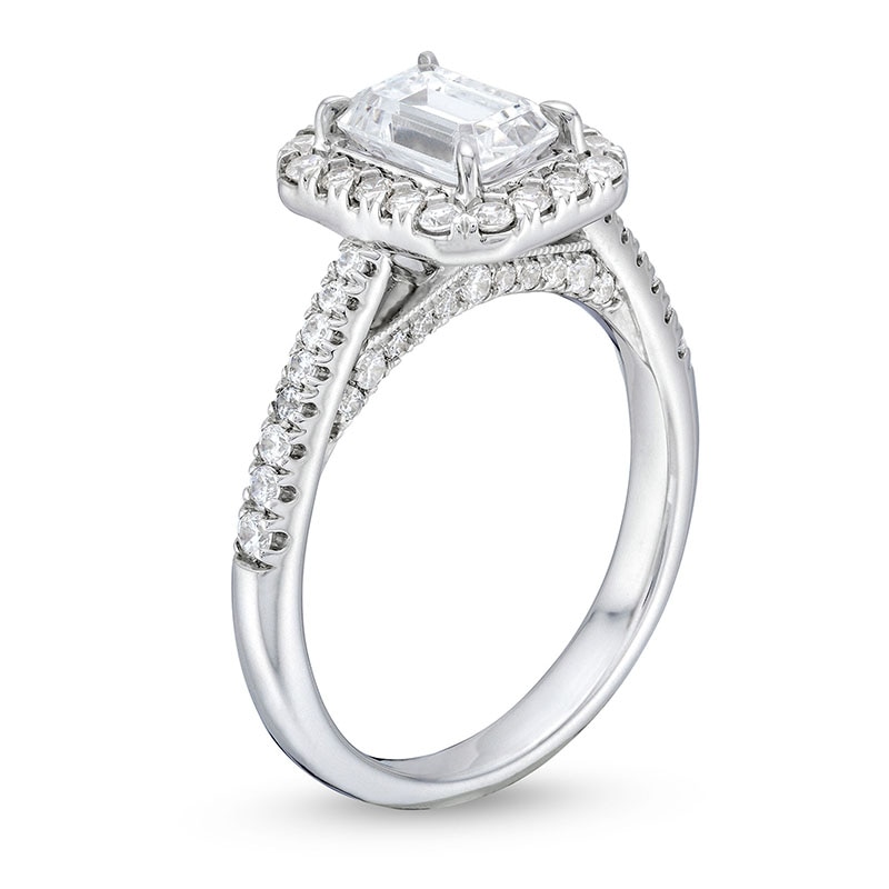 Previously Owned - 1.50 CT. T.W. Emerald-Cut Certified Lab-Grown Diamond Frame Engagement Ring in 14K White Gold (F/VS2)
