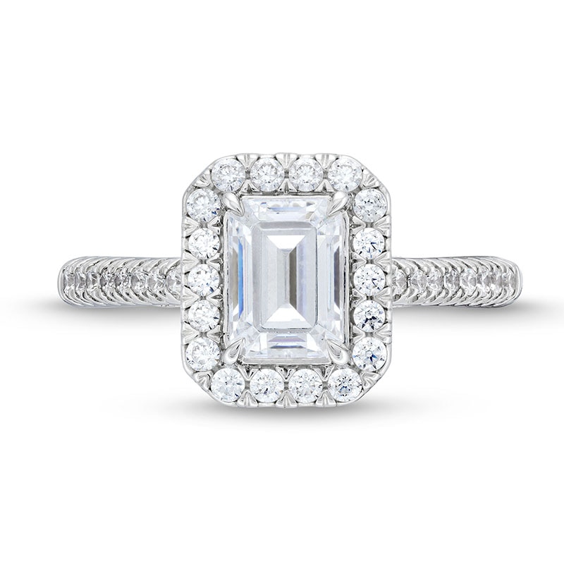 Previously Owned - 1.50 CT. T.W. Emerald-Cut Certified Lab-Grown Diamond Frame Engagement Ring in 14K White Gold (F/VS2)