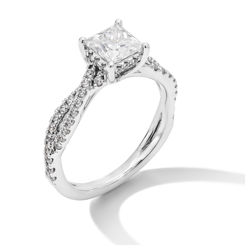 Previously Owned - 1.40 CT. T.W. Princess-Cut Certified Lab-Grown Diamond Twist Shank Engagement Ring in 14K White Gold (F/VS2)