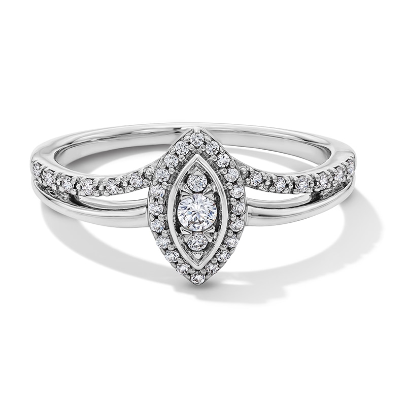 Previously Owned - 0.20 CT. T.W. Marquise-Shaped Certified Lab-Grown Multi-Diamond Frame Split Shank Promise Ring in Sterling Silver