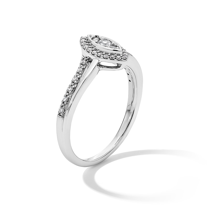 Previously Owned - 0.20 CT. T.W. Marquise-Shaped Certified Lab-Grown Multi-Diamond Frame Split Shank Promise Ring in Sterling Silver