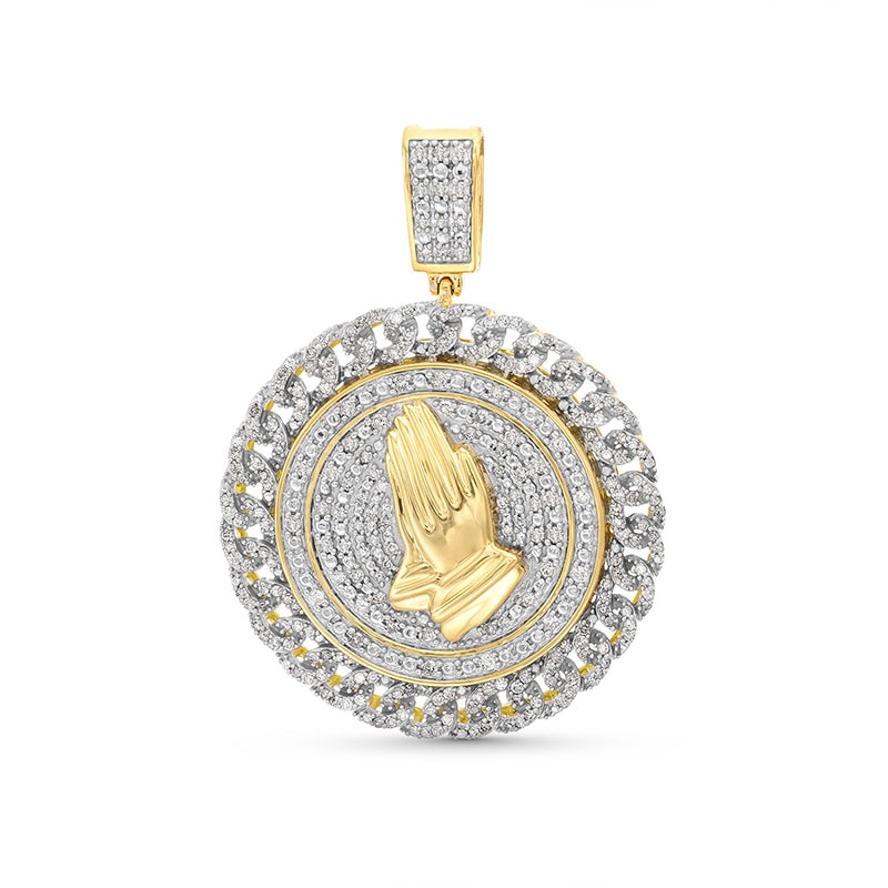 Previously Owned - 1.00 CT. T.W. Diamond Chain Link Frame Praying Hands Medallion Necklace Charm in 10K Gold