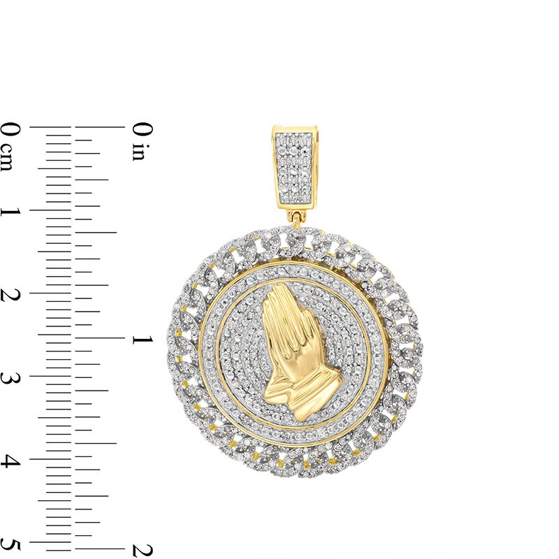 Previously Owned - 1.00 CT. T.W. Diamond Chain Link Frame Praying Hands Medallion Necklace Charm in 10K Gold