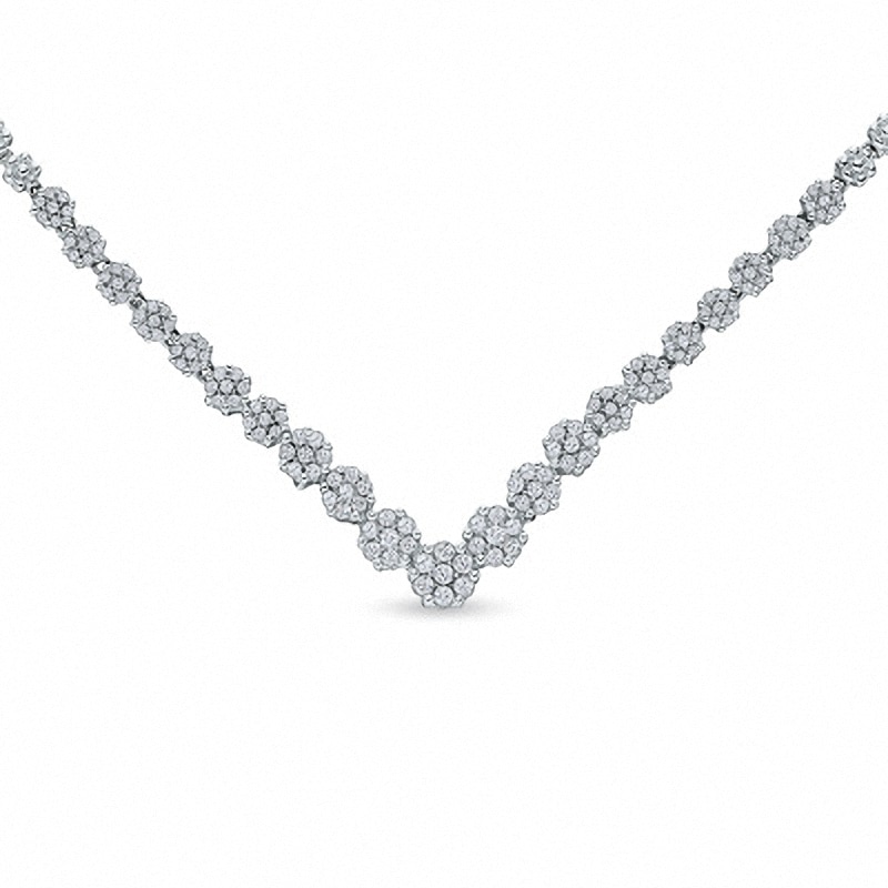 Previously Owned - 2.00 CT. T.W. Diamond Flower Chevron Necklace in 14K White Gold