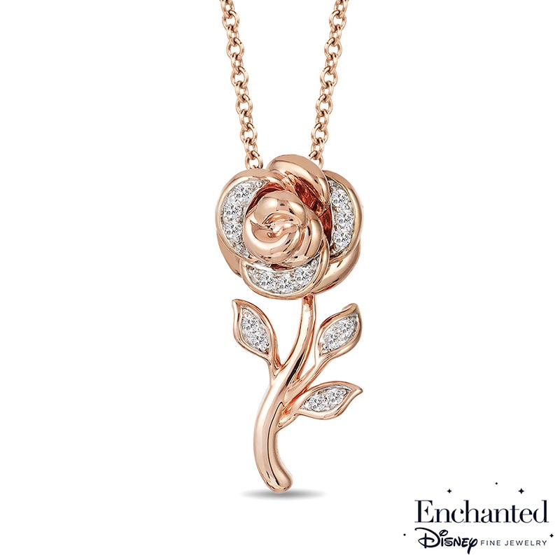 Previously Owned - Enchanted Disney Belle 0.085 CT. T.W. Diamond Rose Pendant in 10K Rose Gold - 19"