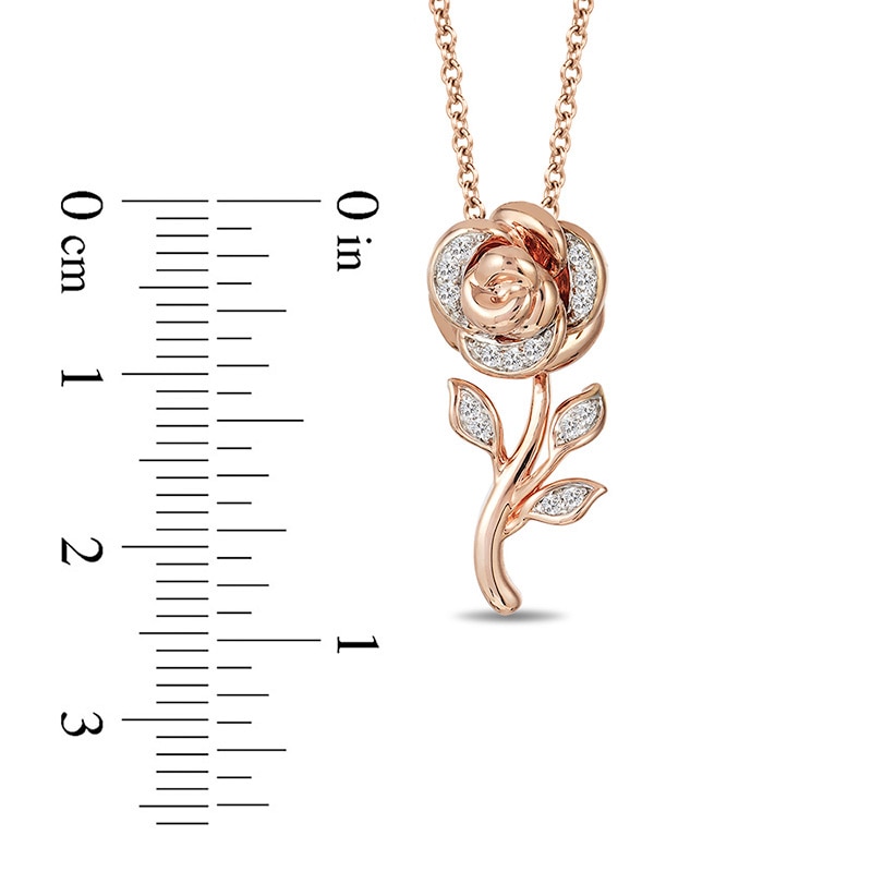 Previously Owned - Enchanted Disney Belle 0.085 CT. T.W. Diamond Rose Pendant in 10K Rose Gold - 19"