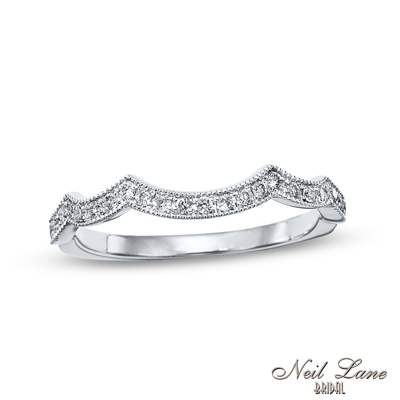 Previously Owned - Neil Lane Bridal® Collection 0.19 CT. T.W. Diamond Vintage-Style Contour Wedding Band in 14K White Gold