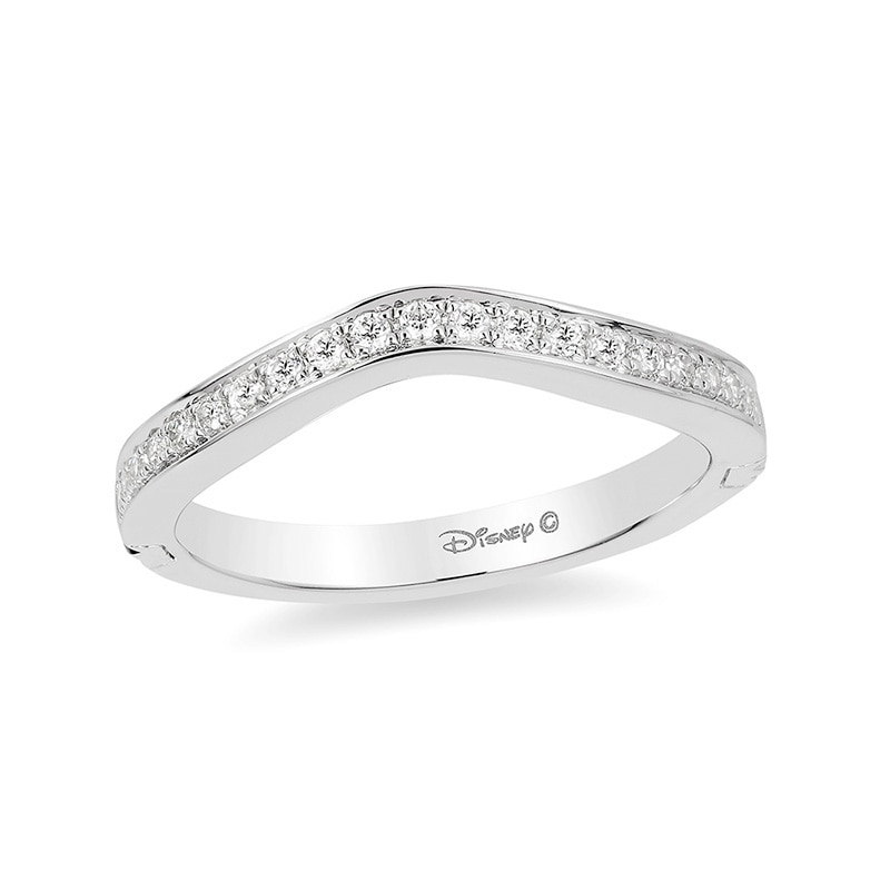 Previously Owned - Enchanted Disney Princess 0.20 CT. T.W. Diamond Contour Grooved Shank Wedding Band in 14K White Gold