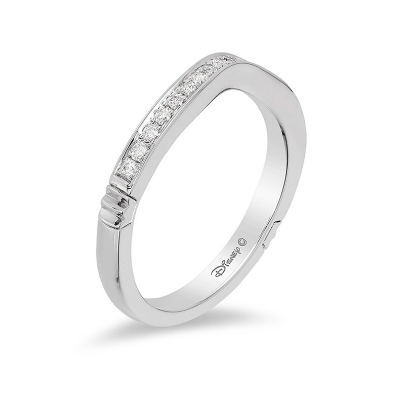 Previously Owned - Enchanted Disney Princess 0.20 CT. T.W. Diamond Contour Grooved Shank Wedding Band in 14K White Gold