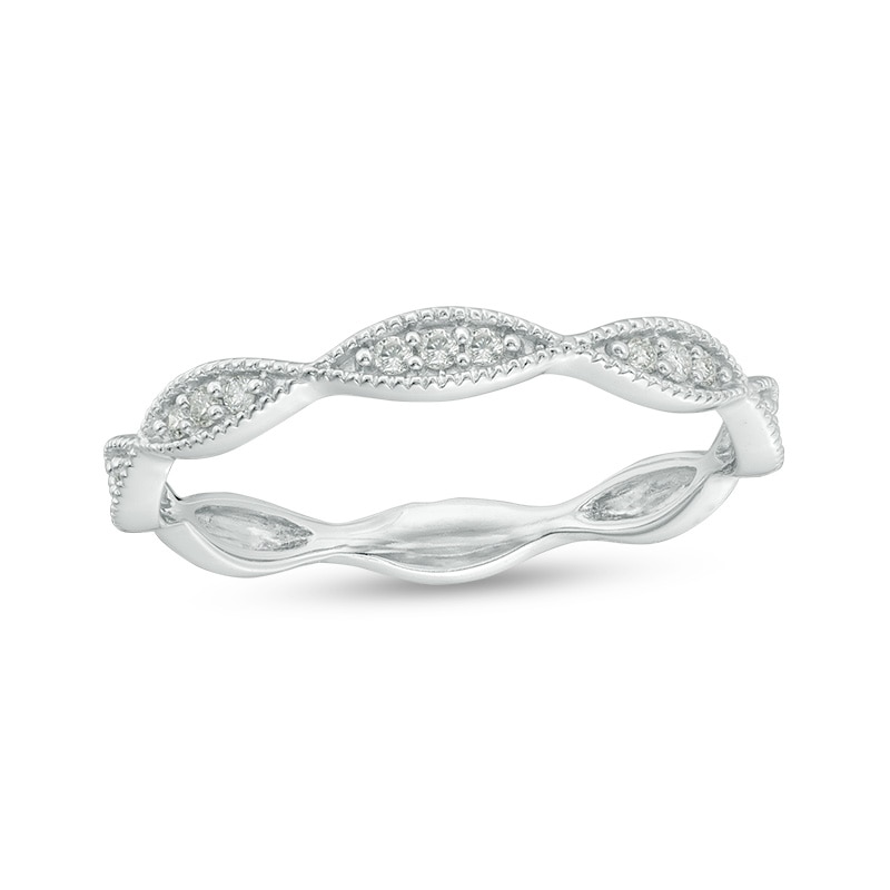 Previously Owned - 0.085 CT. T.W. Diamond Marquise Frame Vintage-Style Band in 10K White Gold