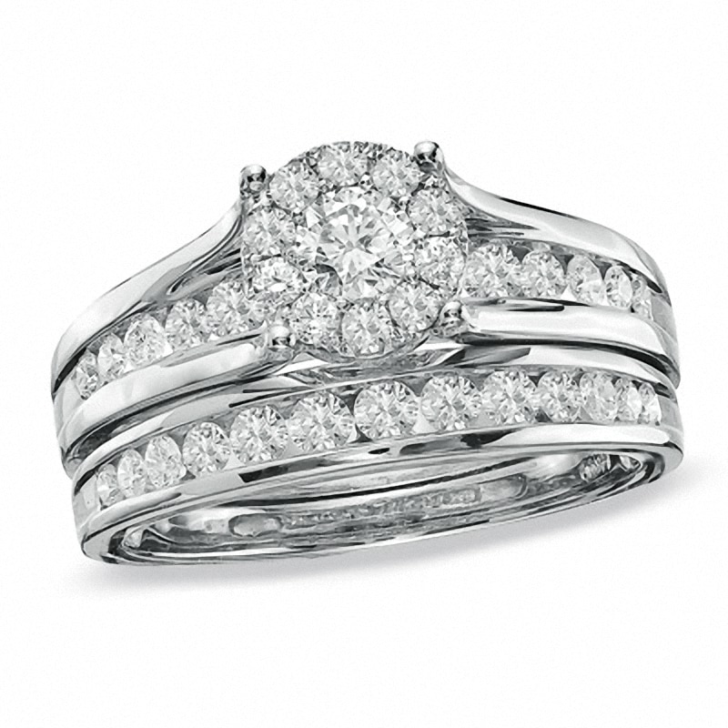 Previously Owned - 1.00 CT. T.W. Diamond Composite Bridal Set in 14K White Gold