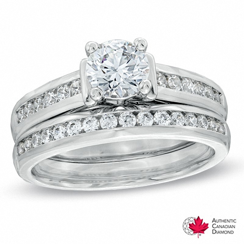 Previously Owned - 1.25 CT. T.W. Certified Canadian Diamond Bridal Set in 14K White Gold (I/I1)