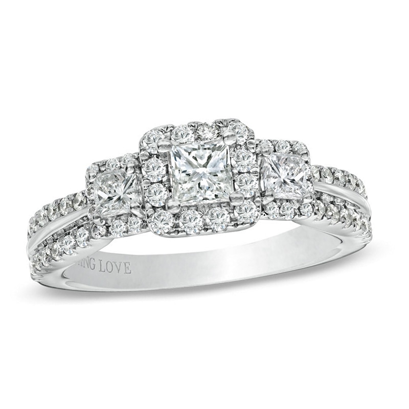 Previously Owned - Vera Wang Love Collection 0.95 CT. T.W. Princess-Cut Diamond Three Stone Engagement Ring in 14K White Gold