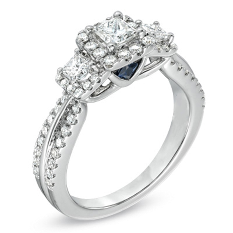 Previously Owned - Vera Wang Love Collection 0.95 CT. T.W. Princess-Cut Diamond Three Stone Engagement Ring in 14K White Gold