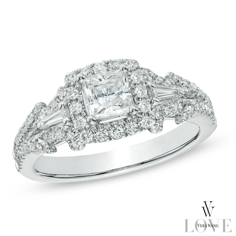 Previously Owned - Vera Wang Love Collection 0.95 CT. T.W. Princess-Cut Diamond Frame Engagement Ring in 14K White Gold