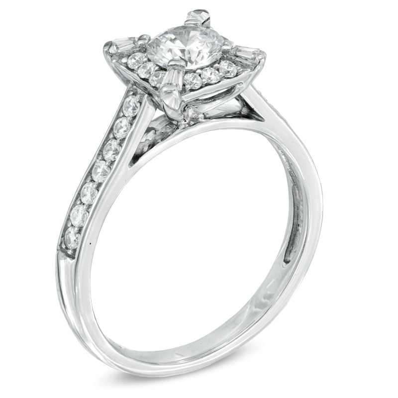 Previously Owned - Celebration Canadian Ideal 0.82 CT. T.W. Certified Diamond Frame Engagement Ring in 14K White Gold (I/I1)