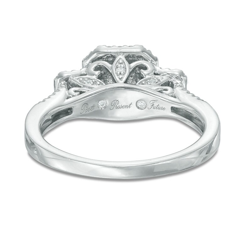 Previously Owned - 0.45 CT. T.W. Princess-Cut Diamond Past Present Future® Double Frame Engagement Ring in 10K White Gold
