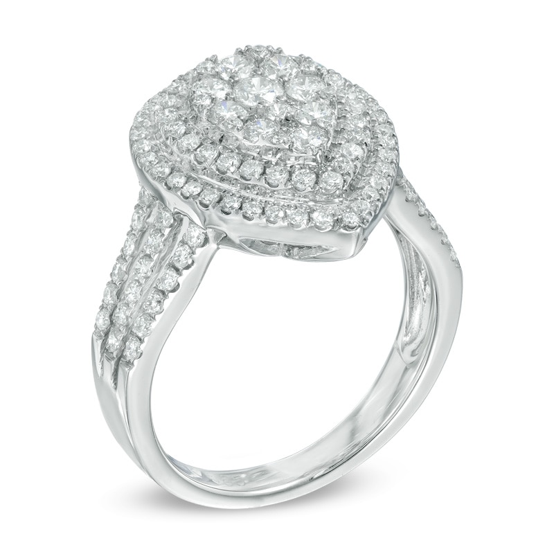 Previously Owned - 1.15 CT. T.W. Diamond Pear-Shaped Composite Frame Triple Row Split Shank Engagement Ring in 14K White Gold