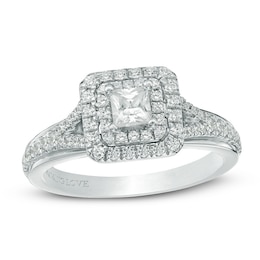Previously Owned - Vera Wang Love Collection 0.58 CT. T.W. Princess-Cut Diamond Double Frame Engagement Ring in 14K White Gold