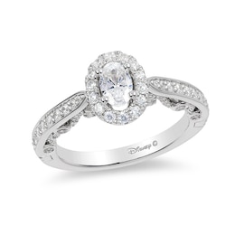 Previously Owned - Enchanted Disney Ariel 1.00 CT. T.W. Oval Diamond Frame Engagement Ring in 14K White Gold