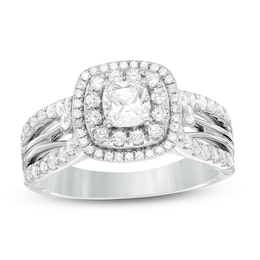 Previously Owned - 1.25 CT. T.W. Certified Canadian Cushion-Cut Diamond Double Frame Engagement Ring in 14K White Gold (I/I1)