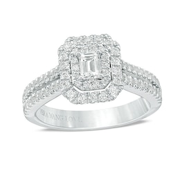 Previously Owned - Vera Wang Love Collection 0.95 CT. T.W. Emerald-Cut Diamond Double Frame Engagement Ring in 14K White Gold
