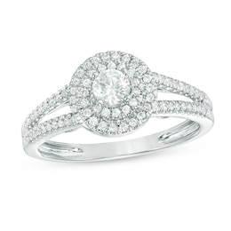 Previously Owned - 0.50 CT. T.W. Certified Canadian Diamond Swirling Frame Engagement Ring in 14K White Gold (I/I2)