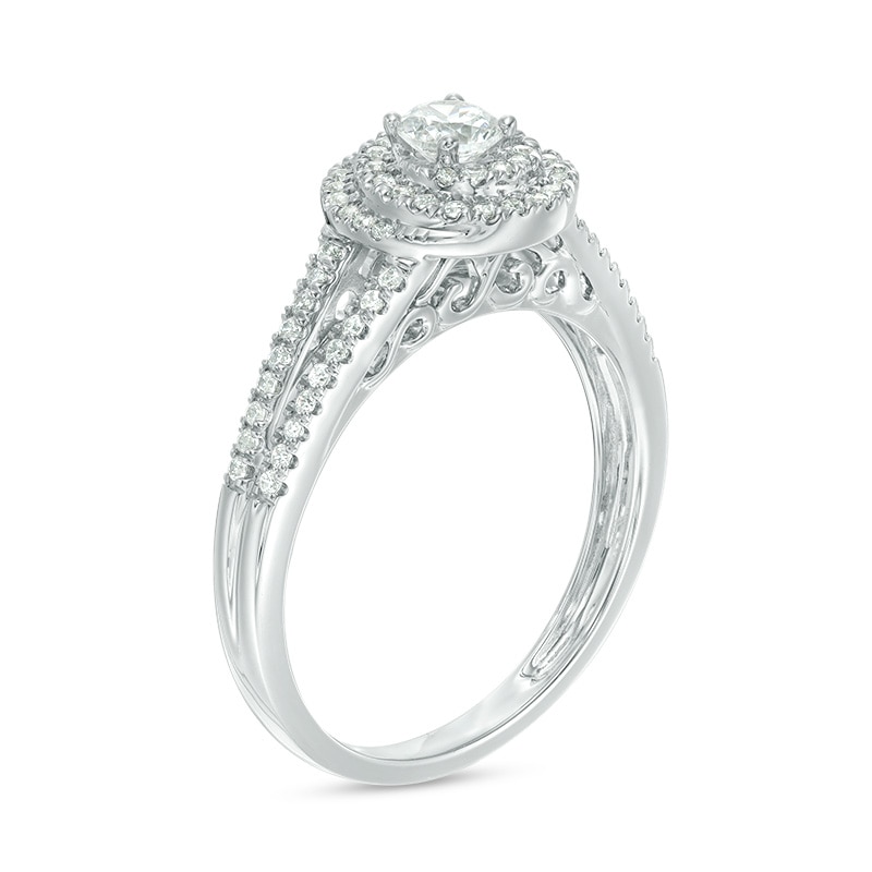 Previously Owned - 0.50 CT. T.W. Certified Canadian Diamond Swirling Frame Engagement Ring in 14K White Gold (I/I2)