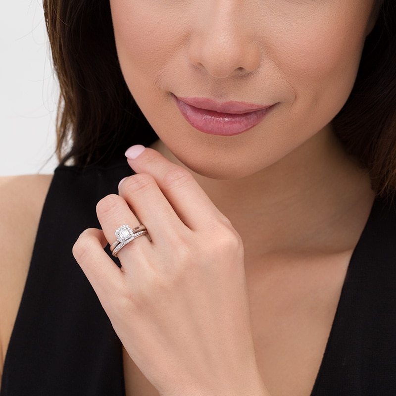 Previously Owned - Perfect Fit 0.40 CT. T.W. Composite Diamond Frame Interlocking Bridal Set in 10K Two-Tone Gold