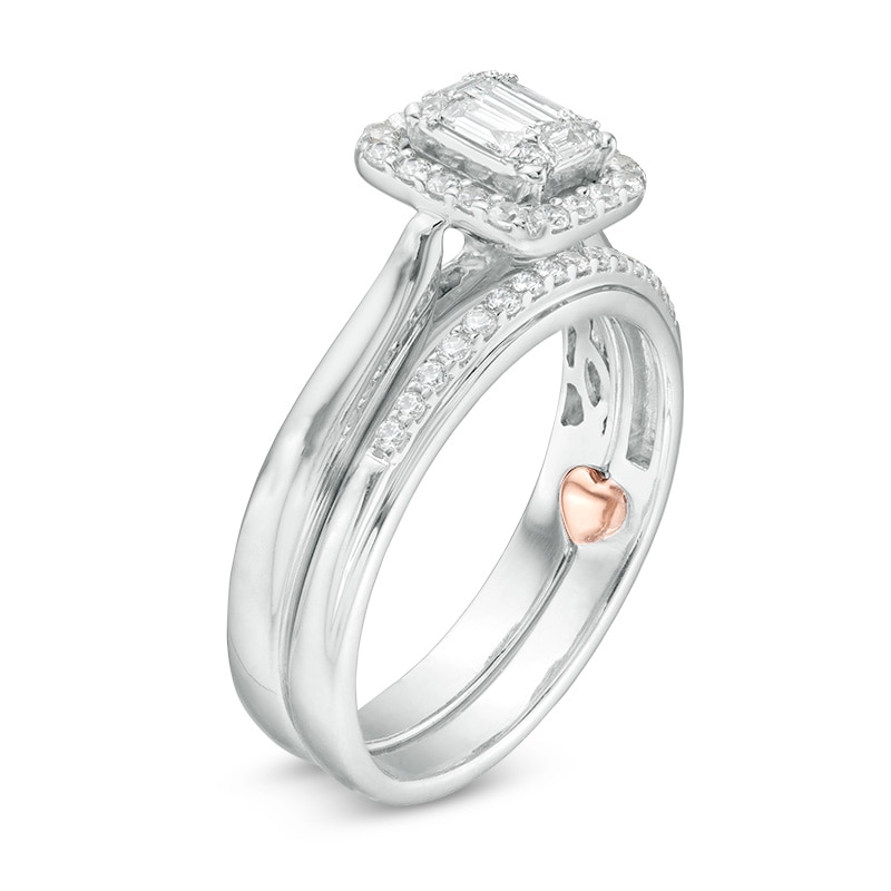 Previously Owned - Perfect Fit 0.40 CT. T.W. Composite Diamond Frame Interlocking Bridal Set in 10K Two-Tone Gold