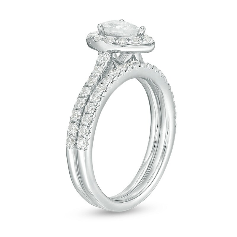 Previously Owned - 1.25 CT. T.W. Certified Canadian Pear-Shaped Diamond Frame Bridal Set in 14K White Gold (I/SI2)