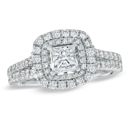 Previously Owned - Vera Wang Love Collection 1.45 CT. T.W. Princess-Cut Diamond Frame Split Shank Engagement Ring in 14K White Gold