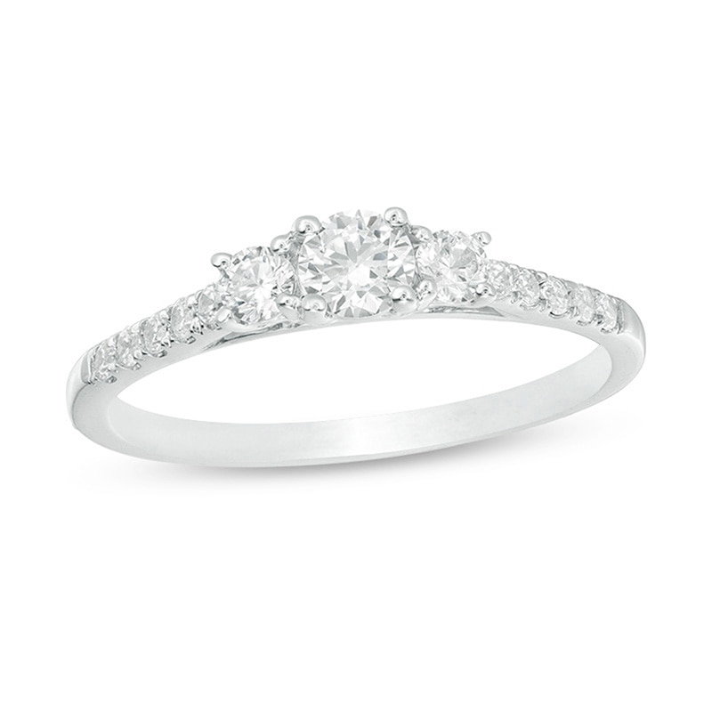 Previously Owned - 0.50 CT. T.W. Diamond Past Present Future® Engagement Ring in 10K White Gold