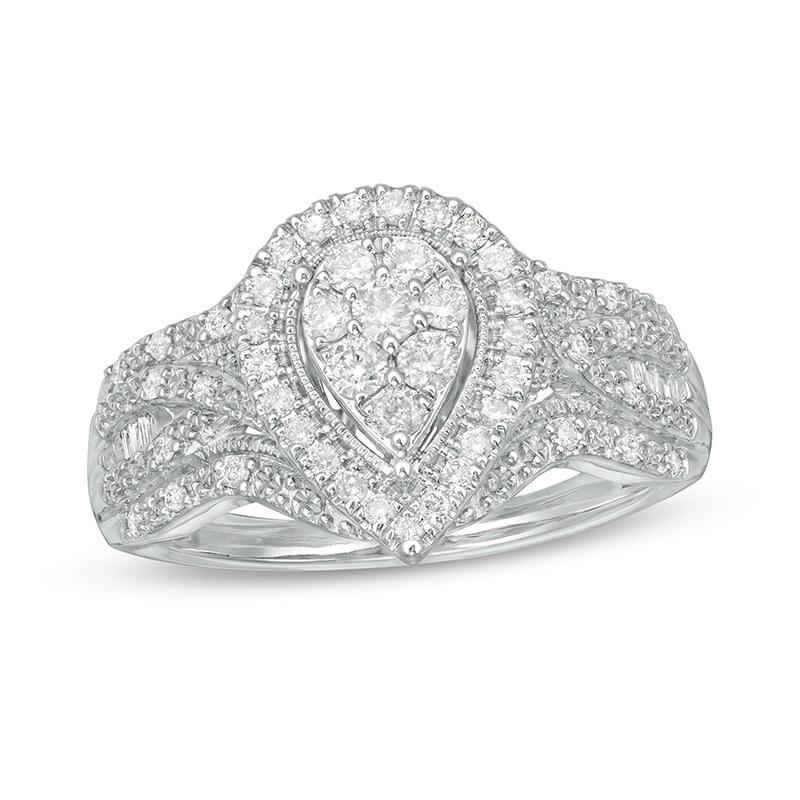 Previously Owned - 0.50 CT. T.W. Composite Pear Diamond Teardrop Frame Vintage-Style Engagement Ring in 10K White Gold
