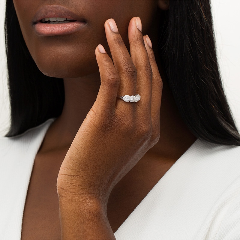 Previously Owned - Kleinfeld® 1.20 CT. T.W. Oval Diamond Frame Five Stone Ring in 14K White Gold