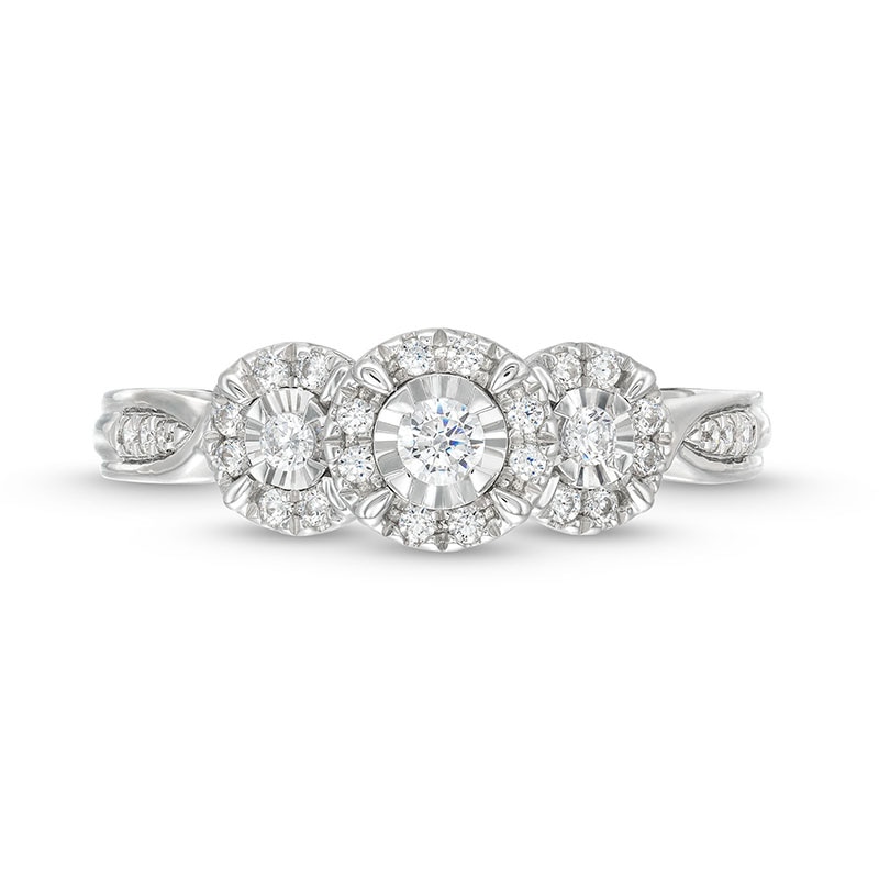 Previously Owned - 0.25 CT. T.W. Diamond Frame Miracle Past Present Future® Engagement Ring in 10K White Gold
