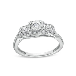 Previously Owned - 0.25 CT. T.W. Diamond Cushion Frame Past Present Future® Engagement Ring in 10K White Gold