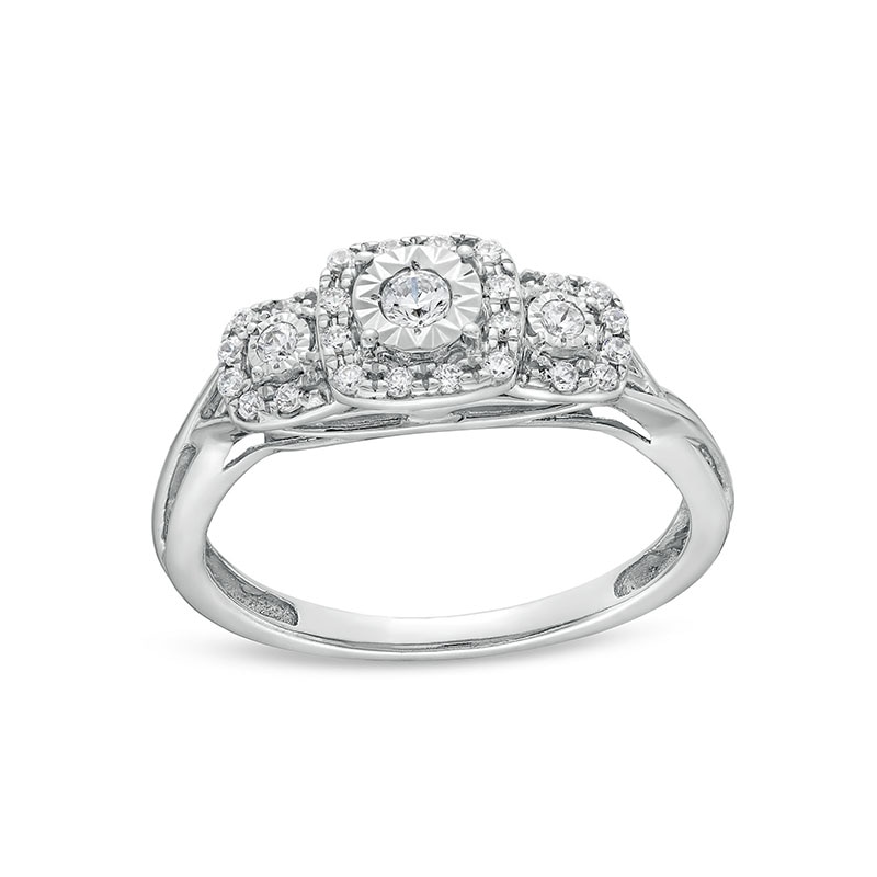 Previously Owned - 0.25 CT. T.W. Diamond Cushion Frame Past Present Future® Engagement Ring in 10K White Gold