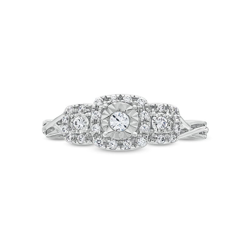 Previously Owned - 0.25 CT. T.W. Diamond Cushion Frame Past Present Future® Engagement Ring in 10K White Gold