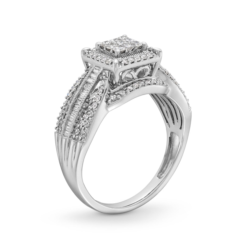 Previously Owned - 0.50 CT. T.W. Princess-Cut Multi-Diamond Double Frame Multi-Row Engagement Ring in 10K White Gold