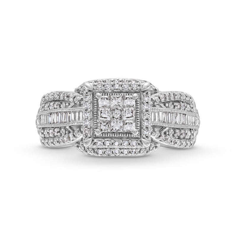 Previously Owned - 0.50 CT. T.W. Princess-Cut Multi-Diamond Double Frame Multi-Row Engagement Ring in 10K White Gold