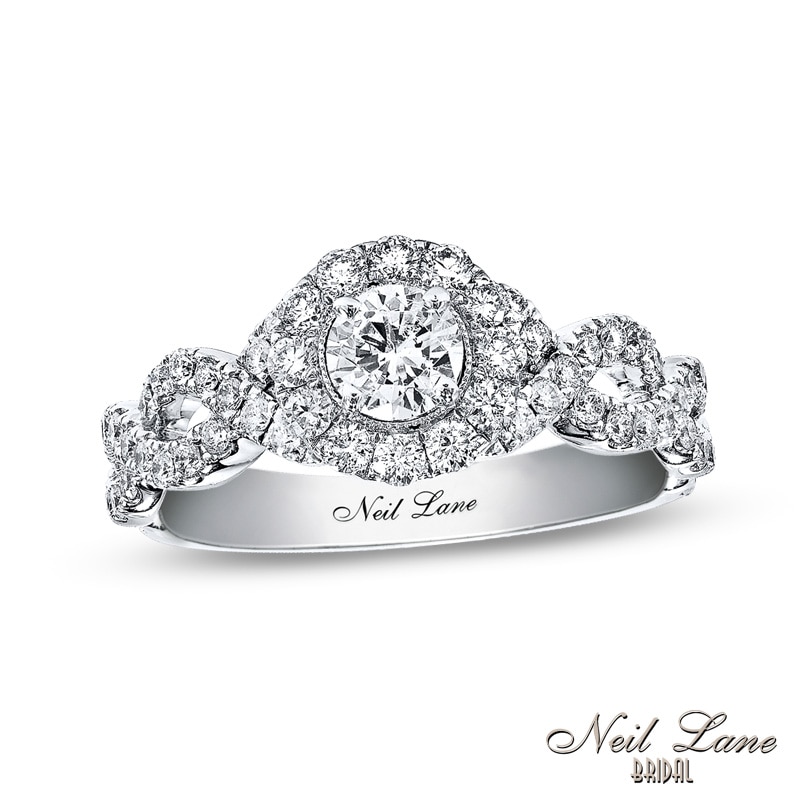 Previously Owned - Neil Lane Bridal® Collection 0.98 CT. T.W. Diamond Frame Twist Shank Engagement Ring in 14K White Gold