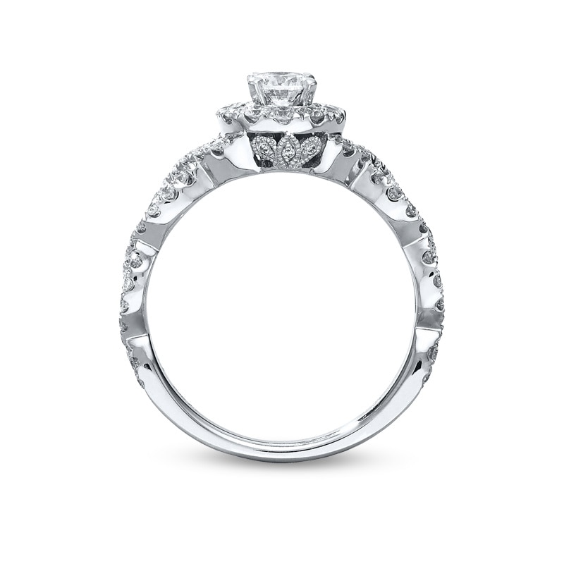 Previously Owned - Neil Lane Bridal® Collection 0.98 CT. T.W. Diamond Frame Twist Shank Engagement Ring in 14K White Gold