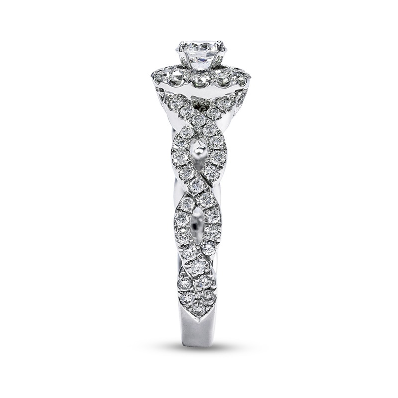 Previously Owned - Neil Lane Bridal® Collection 0.98 CT. T.W. Diamond Frame Twist Shank Engagement Ring in 14K White Gold