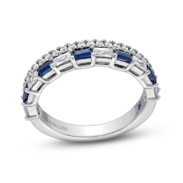 Previously Owned - Vera Wang Love Collection 0.37 CT. T.W. Diamond and Blue Sapphire Stacked Band in 14K White Gold