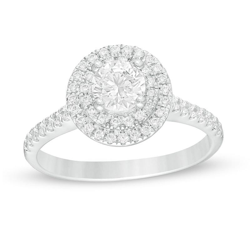 Previously Owned - 1.00 CT. T.W. Certified Lab-Grown Diamond Double Frame Engagement Ring in 14K White Gold (F/SI2)