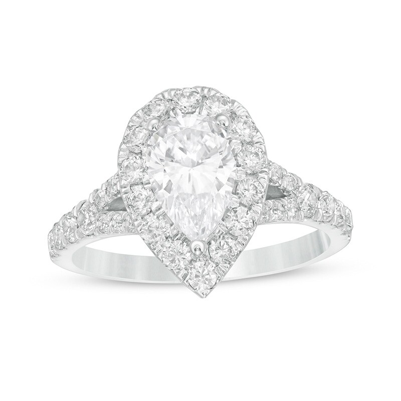 Previously Owned - 2.00 CT. T.W. Certified Lab-Grown Pear-Shaped Diamond Frame Split Shank Engagement Ring in 14K White Gold (F/SI2)