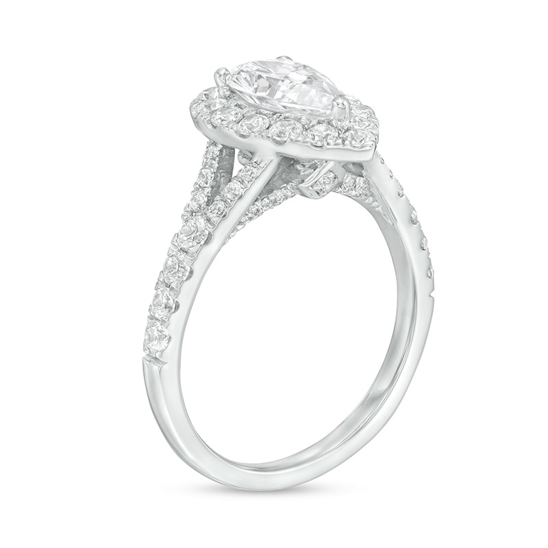 Previously Owned - 2.00 CT. T.W. Certified Lab-Grown Pear-Shaped Diamond Frame Split Shank Engagement Ring in 14K White Gold (F/SI2)